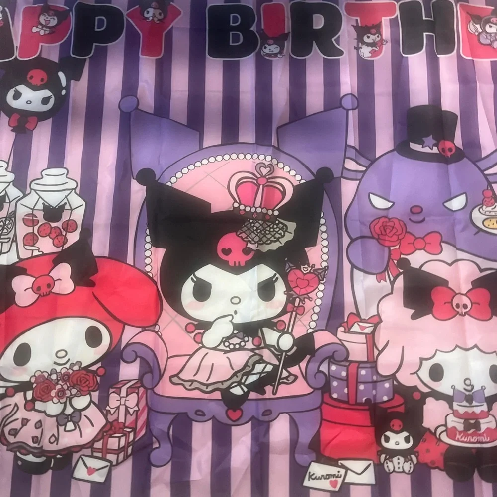 Kuromi Birthday Banner Tapestry Party Decoration Pink Purple Wall Decor